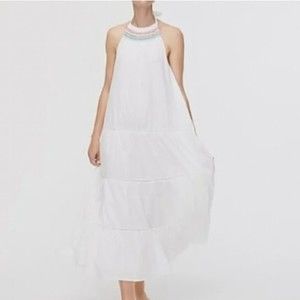 NWT J Crew White Rainbow Embroider Halter Tiered Maxi Dress Size XXL 100% cotton